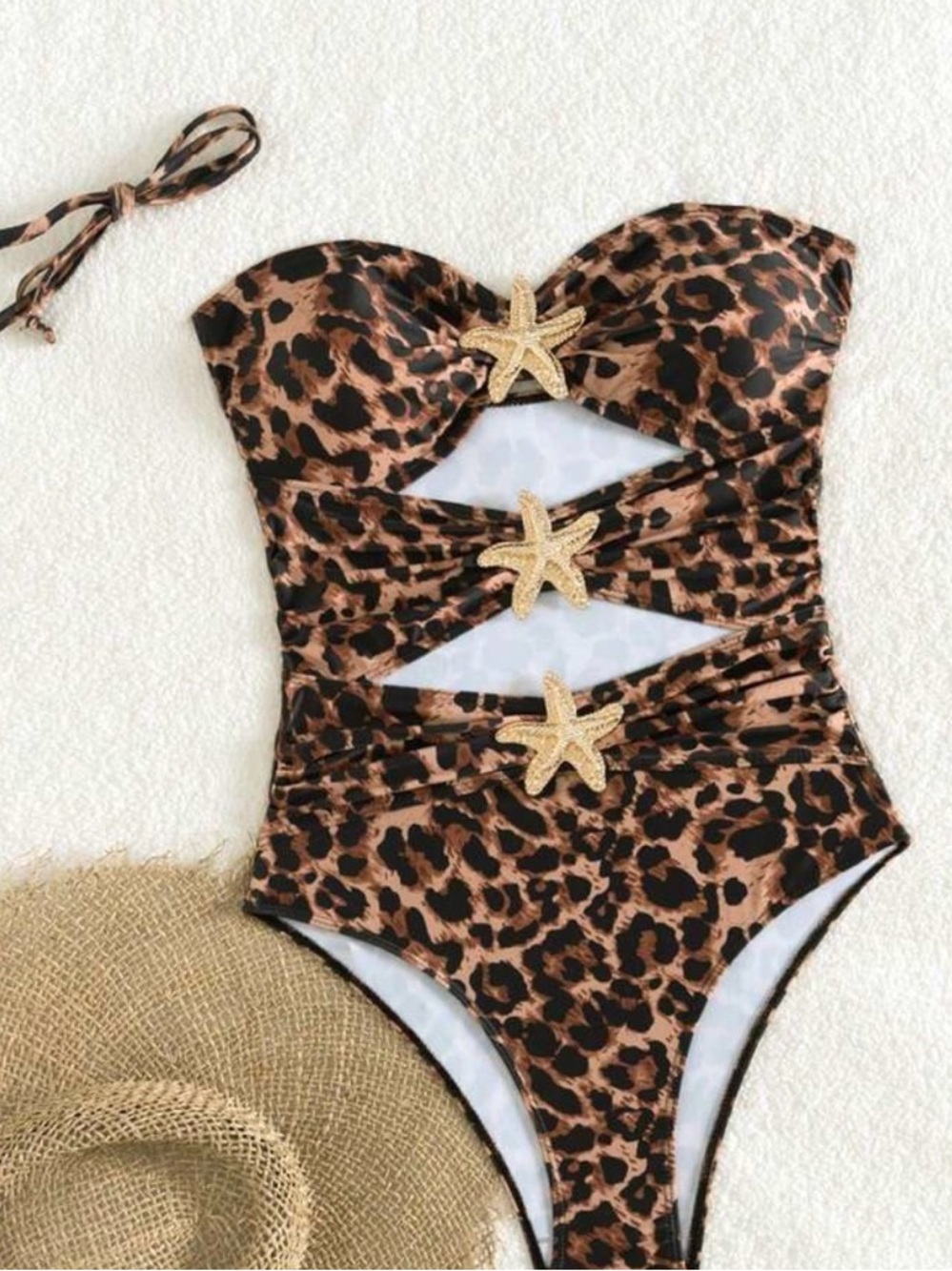 SHEIN Leopard Print Cutout One-Piece Swimsuit with Starfish Accents - Brown - Picture 8 of 13
